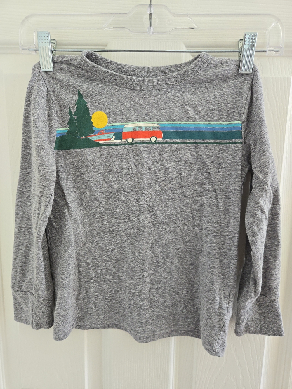 Crewcuts XS Gray Long-Sleeve Cotton Tee with Camper, Boat, & Lake Graphic